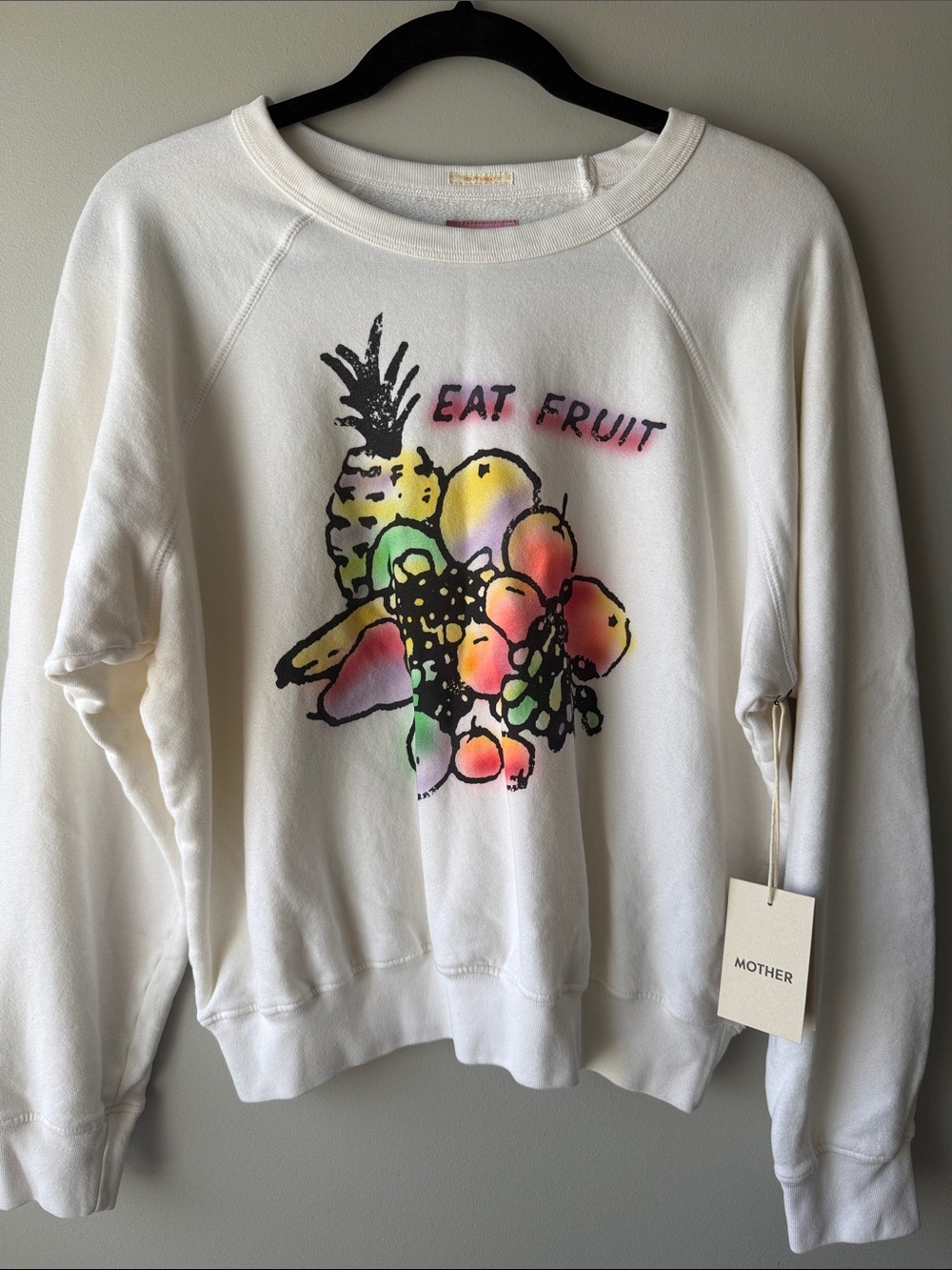 MOTHER White Sweatshirt with Neon Eat Fruit Graphic 100% cotton sold out